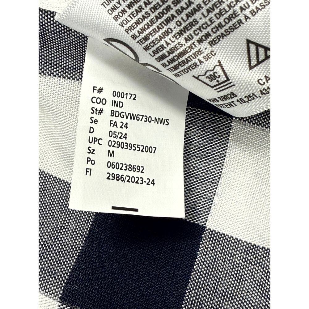 Gloria Vanderbilt Womens shirt M Navy White Silver Plaid 3/4 Roll-Tab Sleeves - Picture 11 of 11
